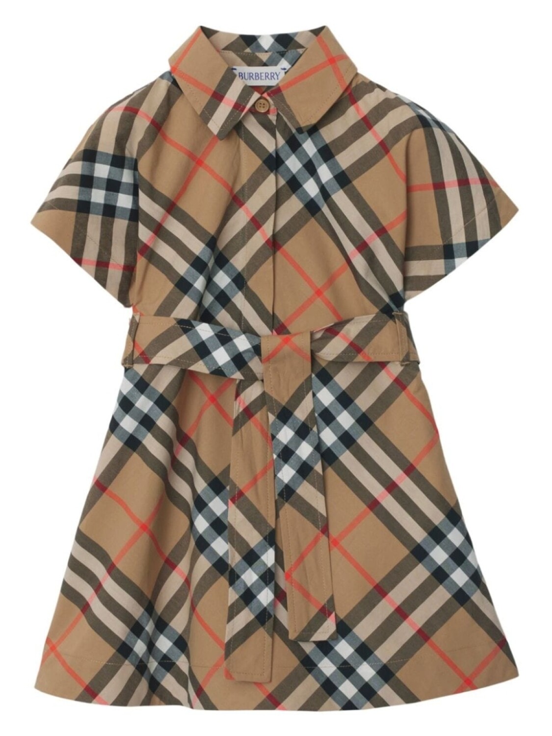 

Хлопковое платье-рубашка в клетку Burberry Kids, коричневый