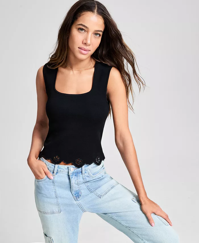 

Женский топ с квадратным вырезом и ажурной отделкой And Now This, черный