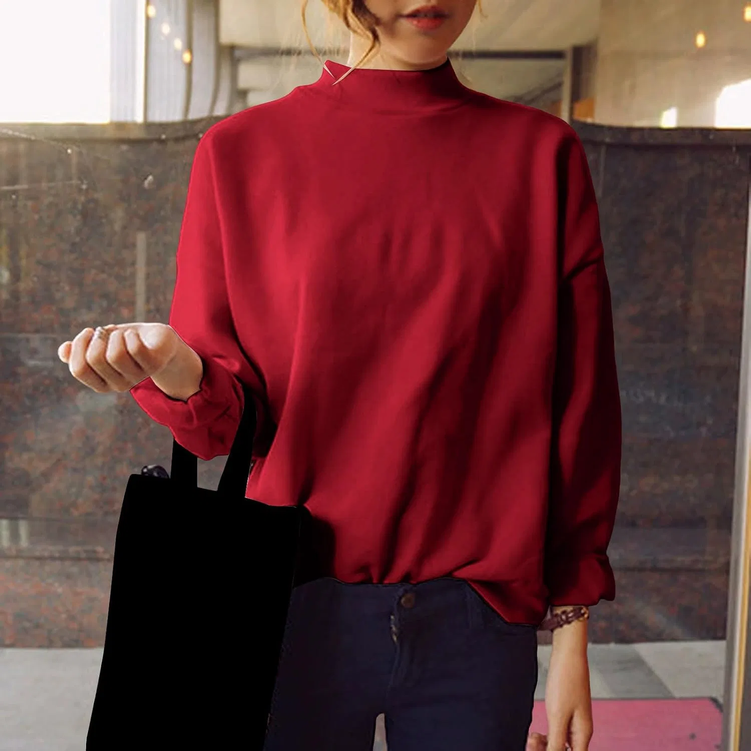 Свитшот женский свободный, с круглым вырезом, Red — фото 3