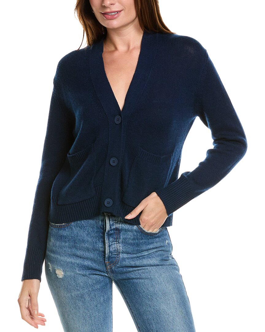 

Кардиган Forte Cashmere Pocket V-образным вырезом из смеси шерсти и кашемира, синий