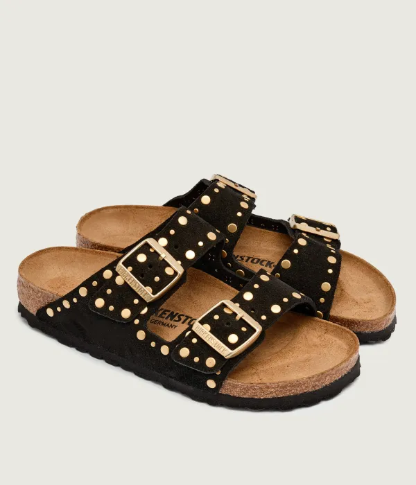 Тапочки из кожи с заклепками Arizona Narrow fit Birkenstock, черный — фото 3