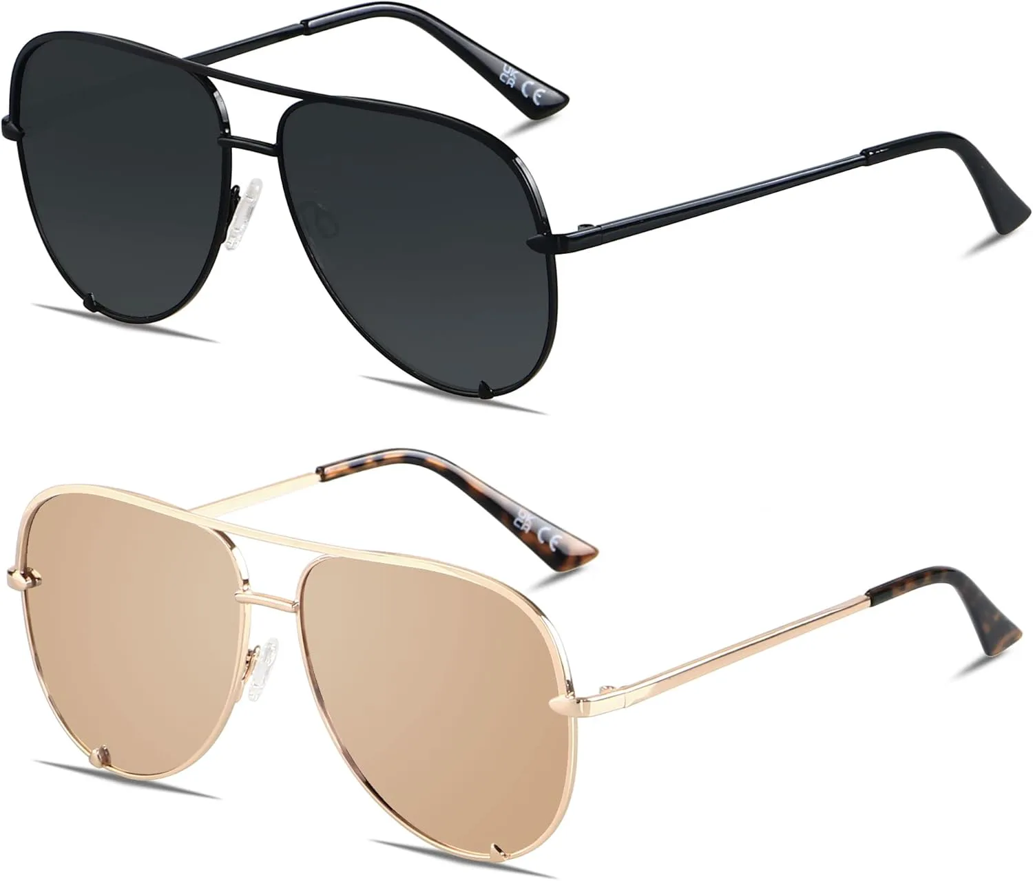 

Солнцезащитные очки-авиаторы ANDWOOD большого размера для женщин и мужчин, с защитой от УФ-излучения, модные солнцезащитные очки, (2pack) Black + Mirror Gold