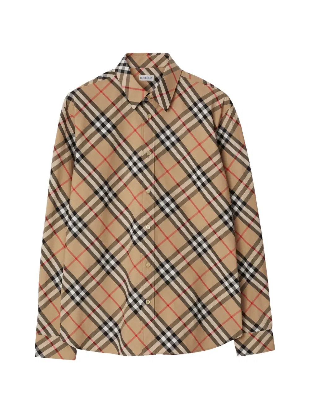 Рубашка Burberry из хлопкового поплина в клетку, свободный крой, песочно-бежевый