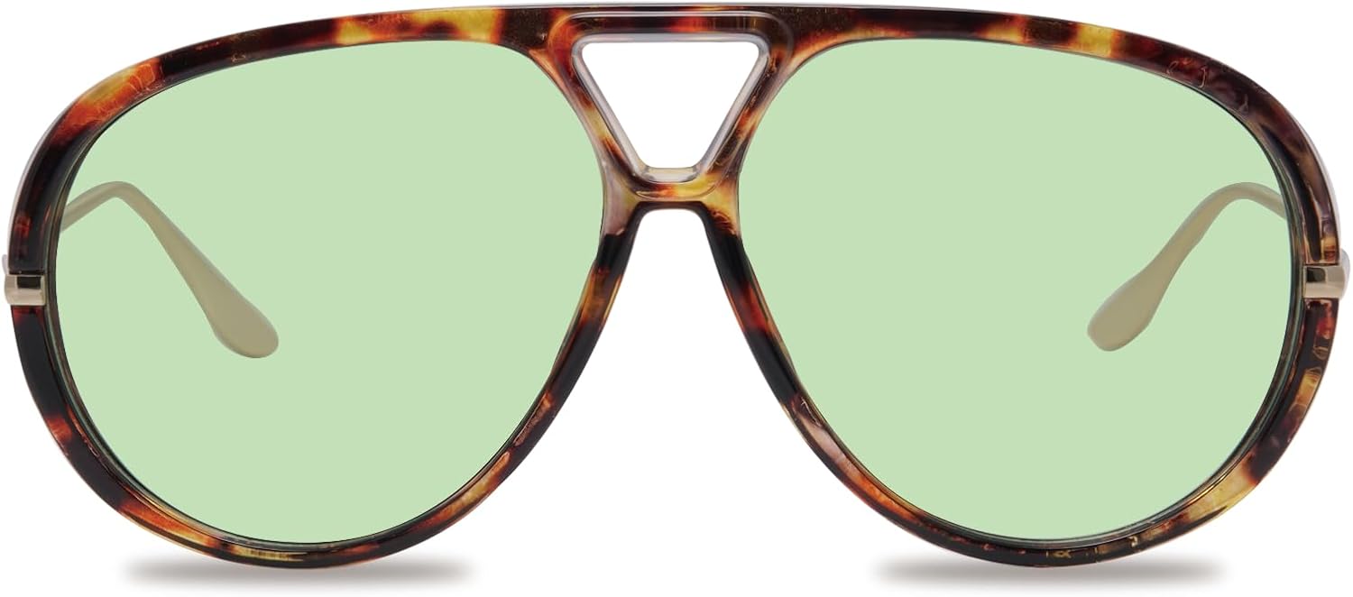 

Солнцезащитные очки-авиаторы для женщин, ретро-очки большого размера, круглые, модные, с защитой от УФ-излучения UV400 GM9609 GIGIMOTTE, Tortoiseshell Frame/Green Lens
