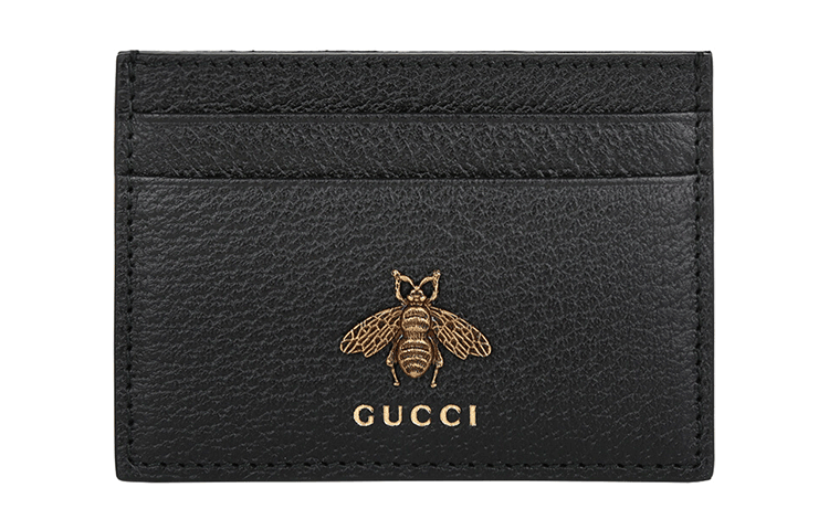 

GUCCI Кожаный кардхолдер Animalier Series унисекс черный