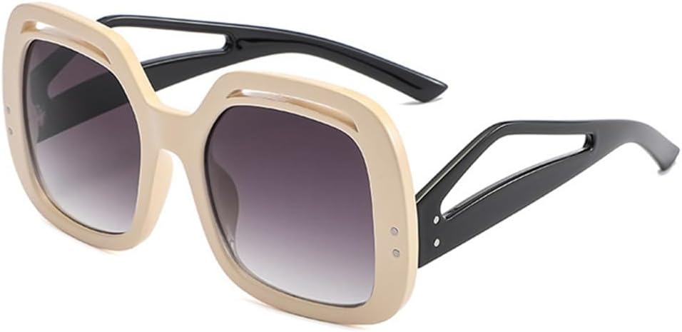 

Большие полые солнцезащитные очки для женщин, гелевые градиентные очки с защитой от УФ-излучения UV400, мужские очки с неровными дужками и заклепками MTZJH, Beige Black Gray