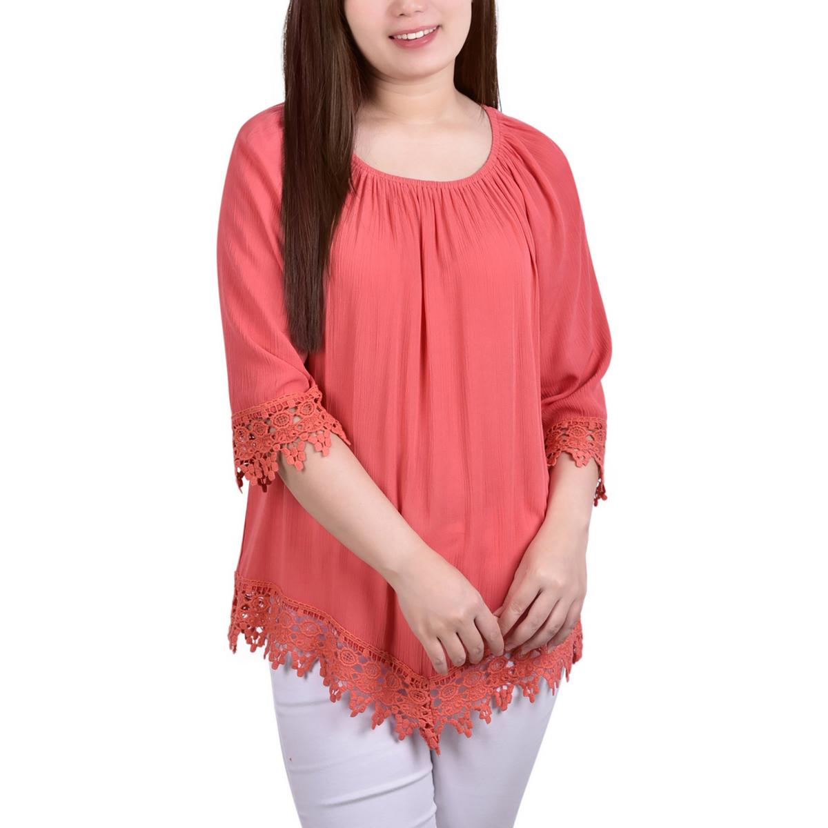 

Женская кружевная блузка в крестьянском стиле Petites NY Collection, цвет spiced coral
