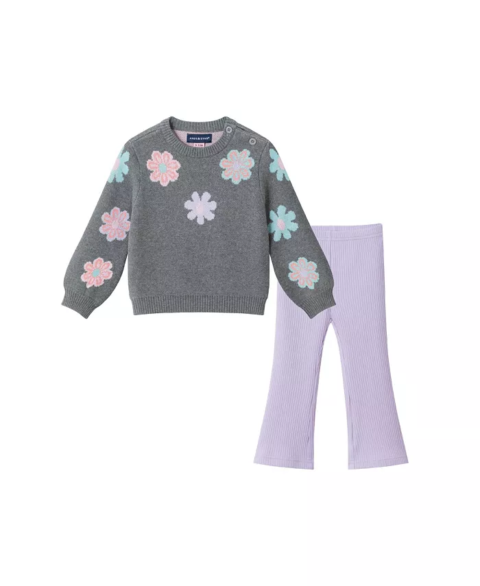 

Детский комплект для девочек: свитер с цветочным принтом и леггинсы Andy & Evan, черный