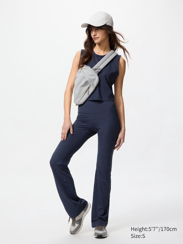 

Мягкие расклешенные леггинсы Airism в рубчик (длинные) Uniqlo, синий