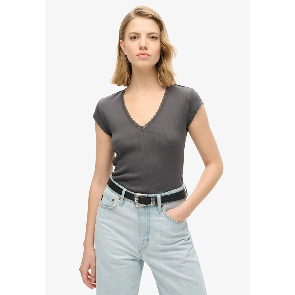 

Футболка с коротким рукавом Superdry Essential Lace Trim V, серый