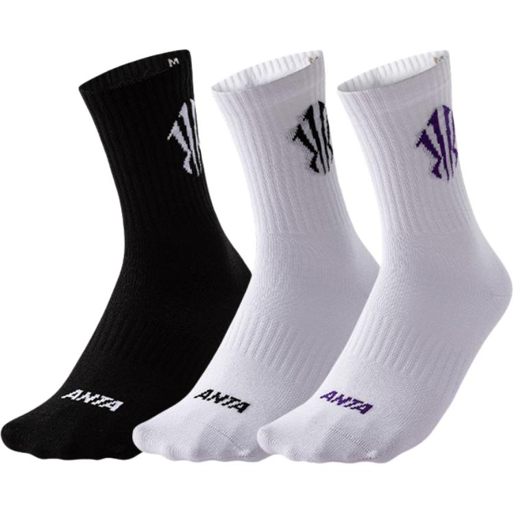 

Универсальные баскетбольные носки 3 пары ANTA, белый+черный+белый фиолетовый