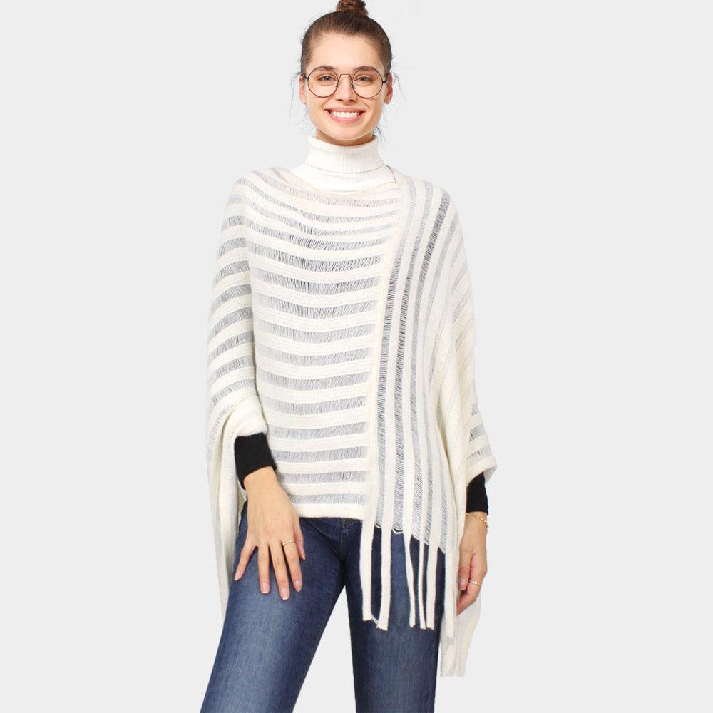 

Полосатый вязаный пончо TRUEDAMES, слоновая кость