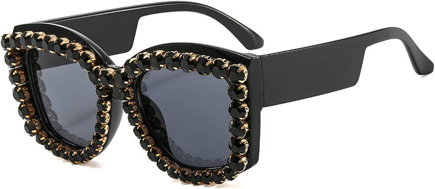 

COTIA 2022 Винтажные большие квадратные солнцезащитные очки с разноцветными бриллиантами для женщин, модные солнцезащитные очки с кристаллами и стразами, защита от ультрафиолета UV400, Black