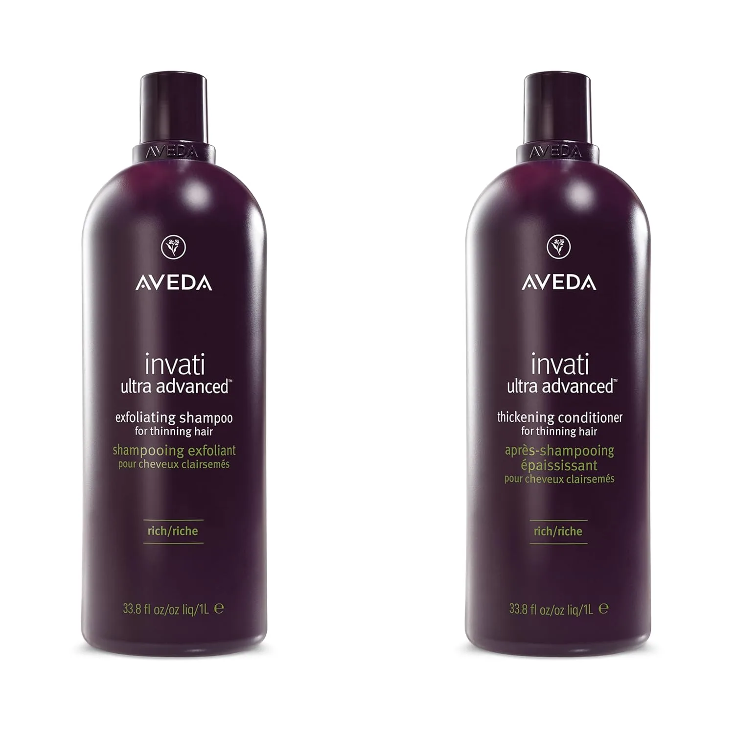 Aveda Invati Ultra Advanced отшелушивающий шампунь и кондиционер для объема Rich Duo, для средних и густых редеющих волос, нормальной и жирной кожи головы, 1 л