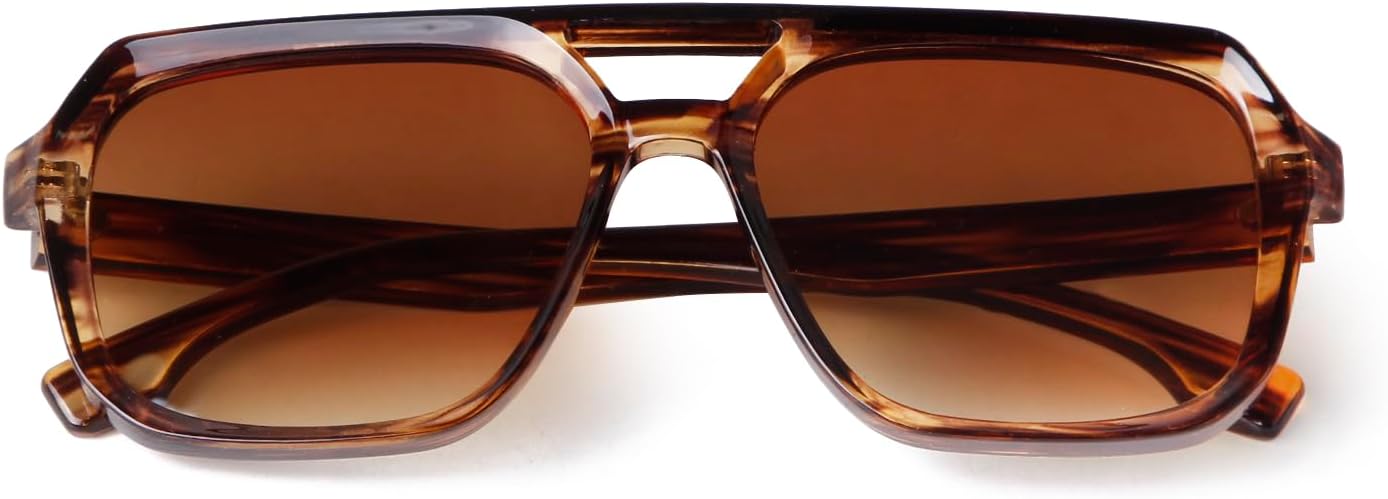 

Дизайнерские квадратные солнцезащитные очки-авиаторы VIA LEECA для женщин и мужчин, с двойной перемычкой, крупной толстой оправой, в стиле ретро, Brown Tree Grain Frame Gradient Tea Lens