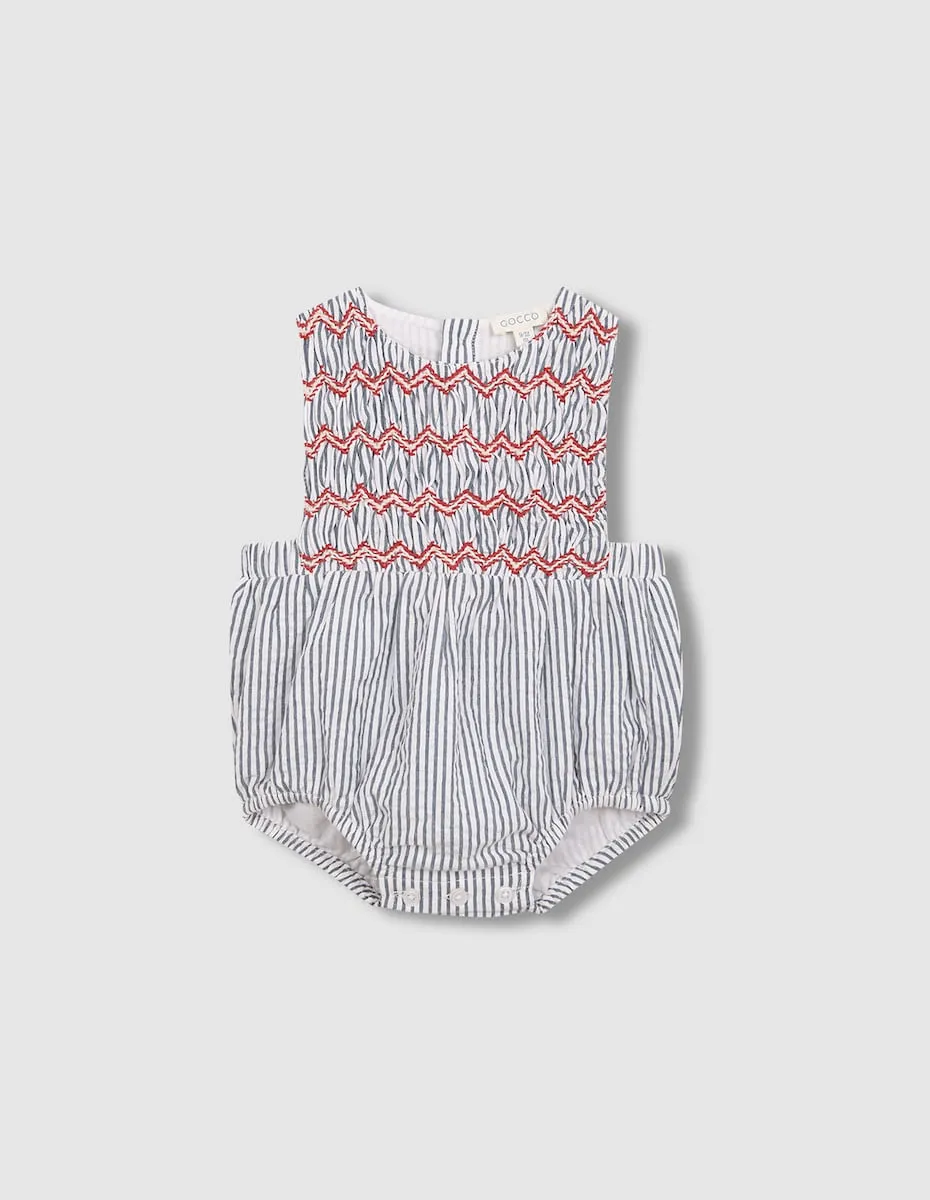 

Ползунки для младенца в полоску с ручной вышивкой «соты» Gocco, синий