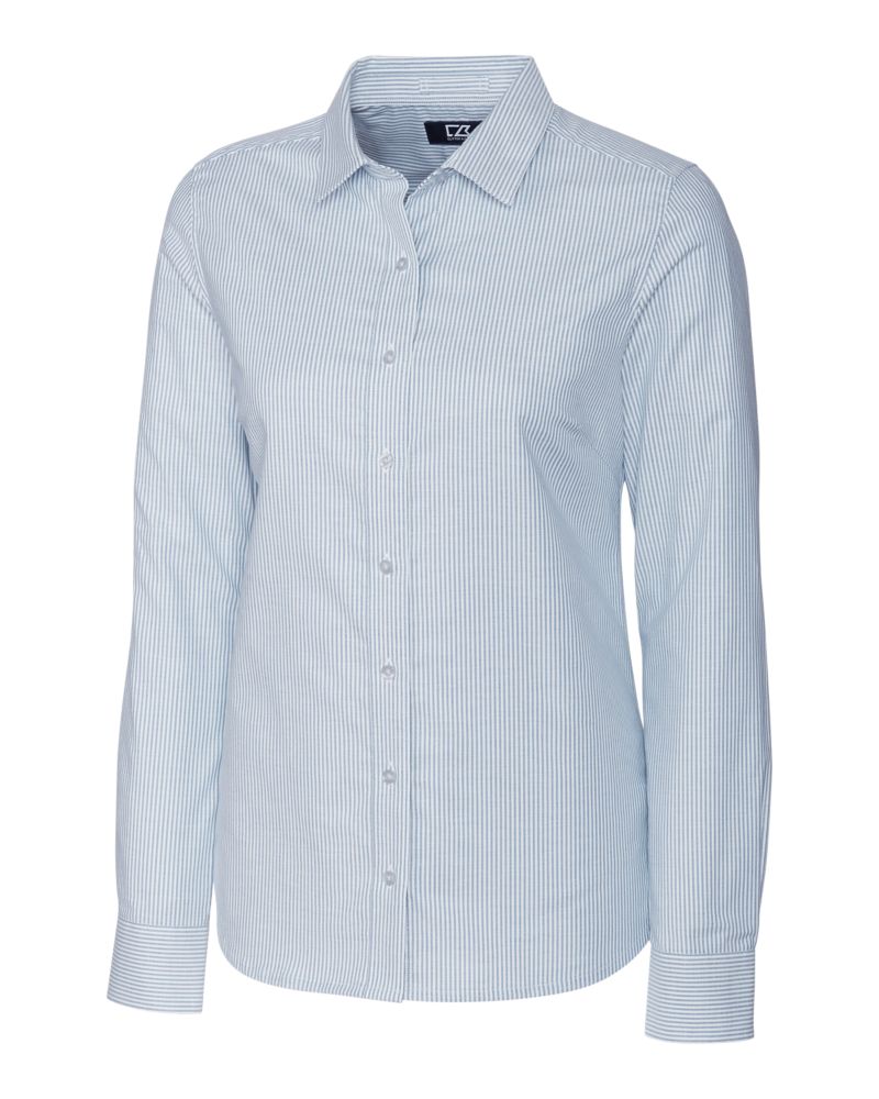 

Рубашка женская с длинным рукавом из эластичной ткани Oxford Stripe Cutter & Buck, светло-голубой