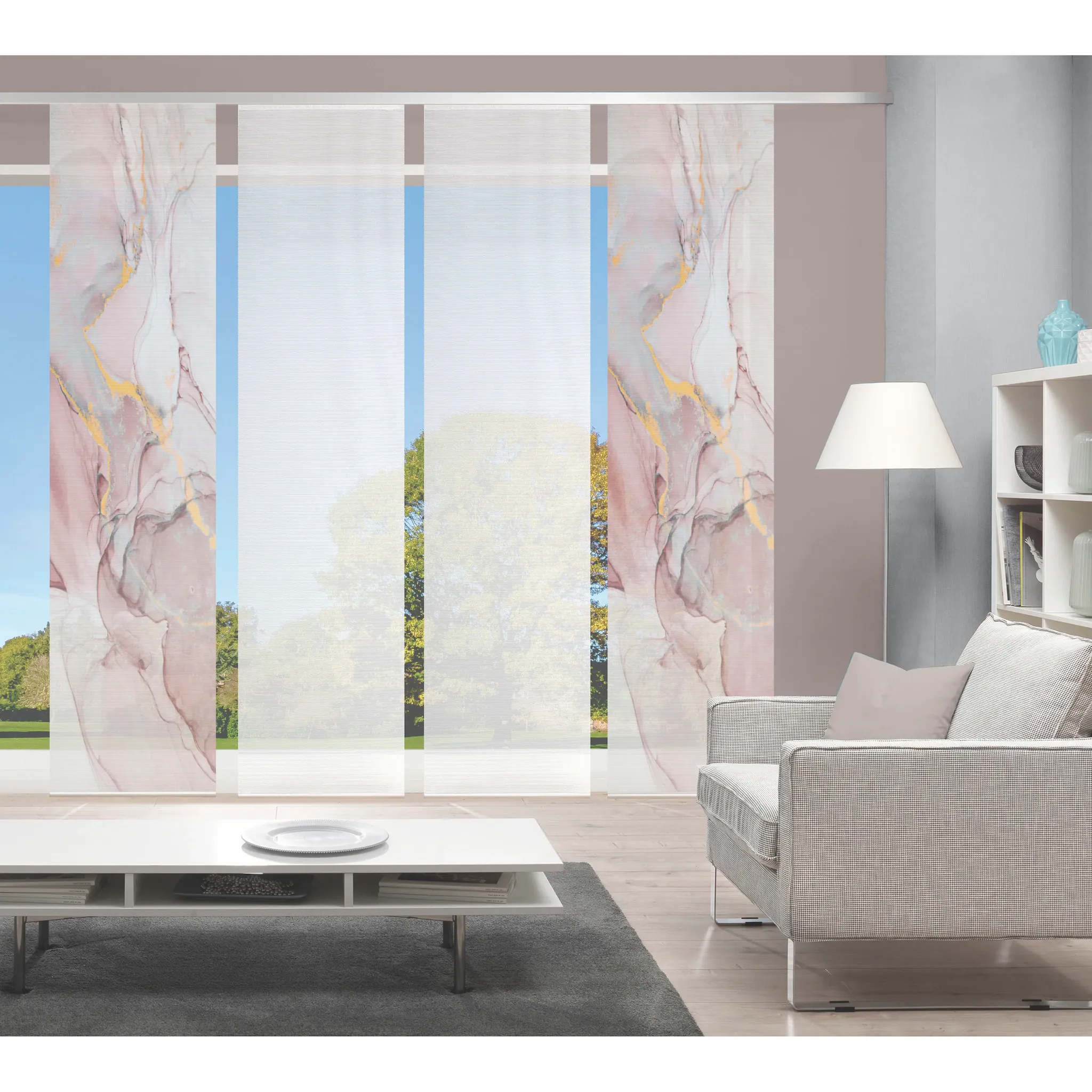 

Раздвижные шторы Vision S «MARMOSA SET OF 4», (4 шт.), имитация бамбука, цифровая печать, золотой/розовый