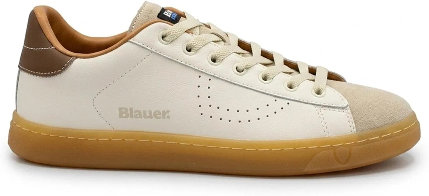 Мужские кроссовки Blauer LOWELL01 из кремово-коричневой кожи на шнуровке