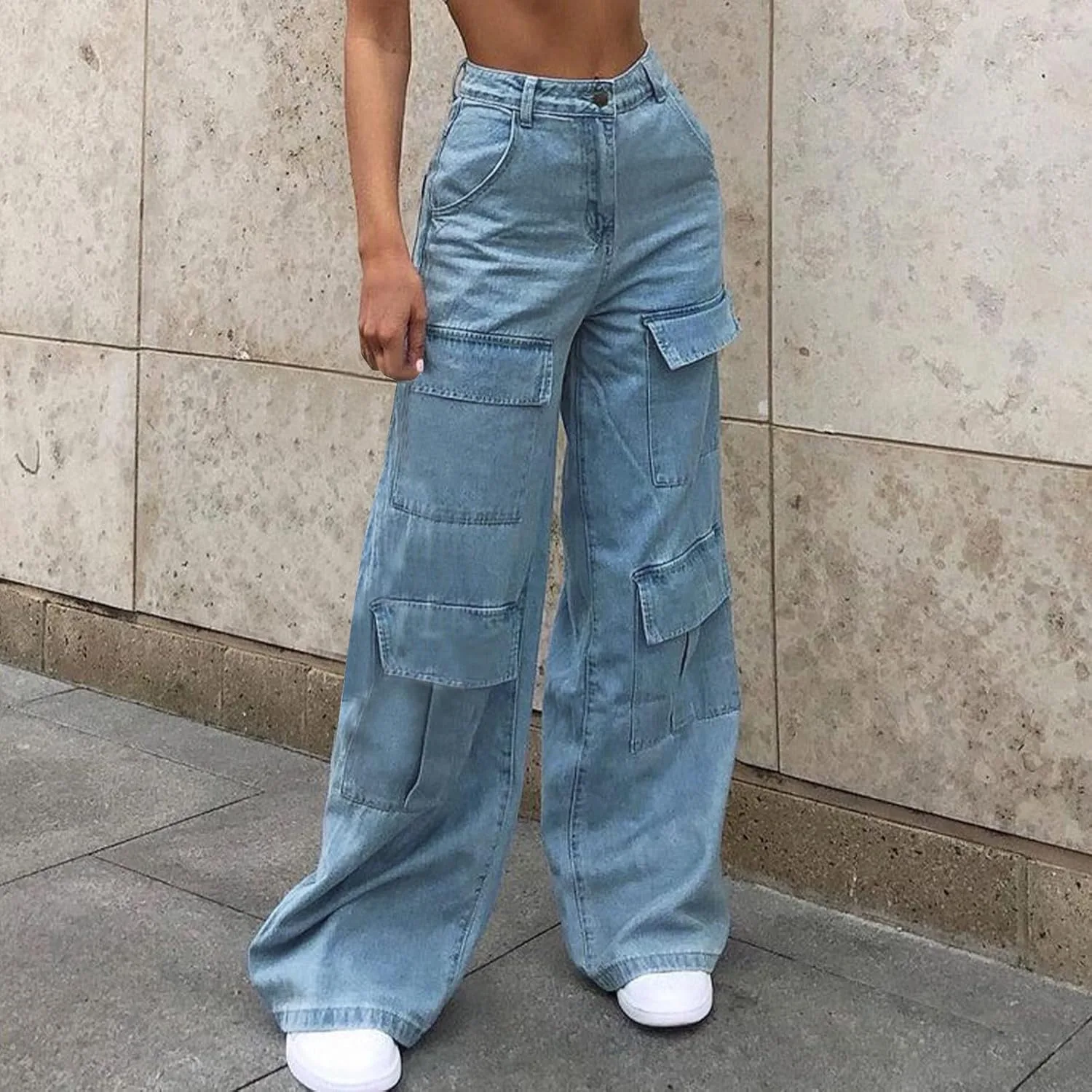 Женские джинсы High Waisted Baggy Wide Leg с карманами — фото 2