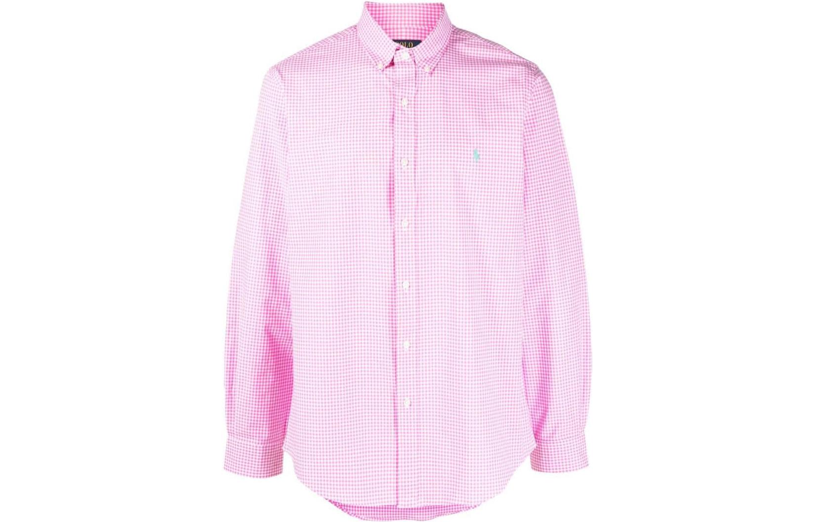 Рубашка с длинным рукавом в клетку gingham Polo Ralph Lauren, розовый — фото 3