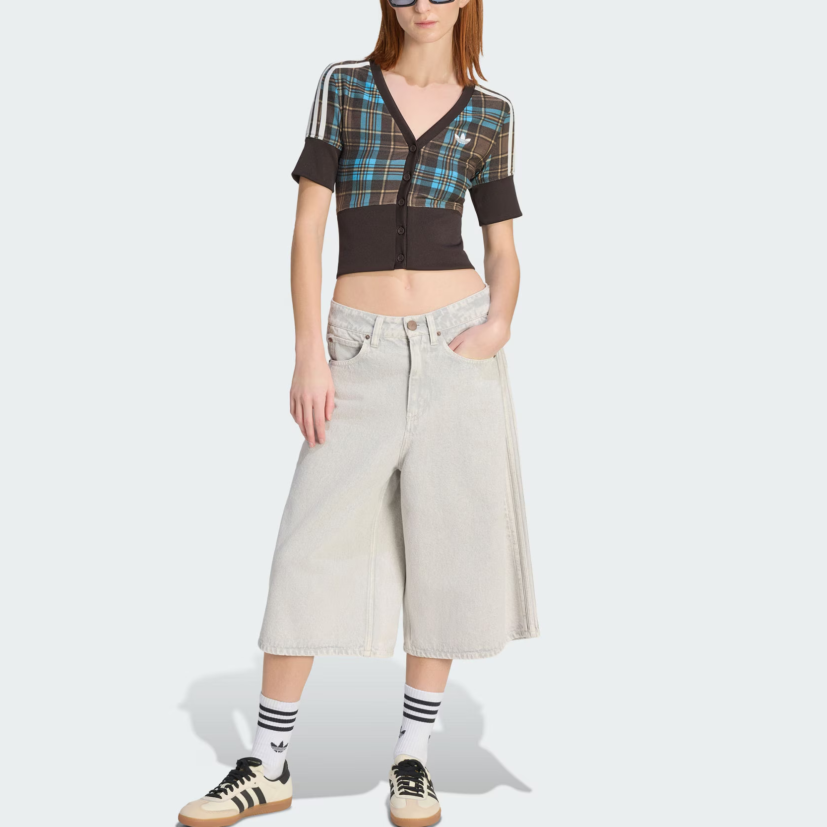 Рубашка в клетку на пуговицах женская Adidas Originals, темно-coffee/светло-coffee/синий — фото 3