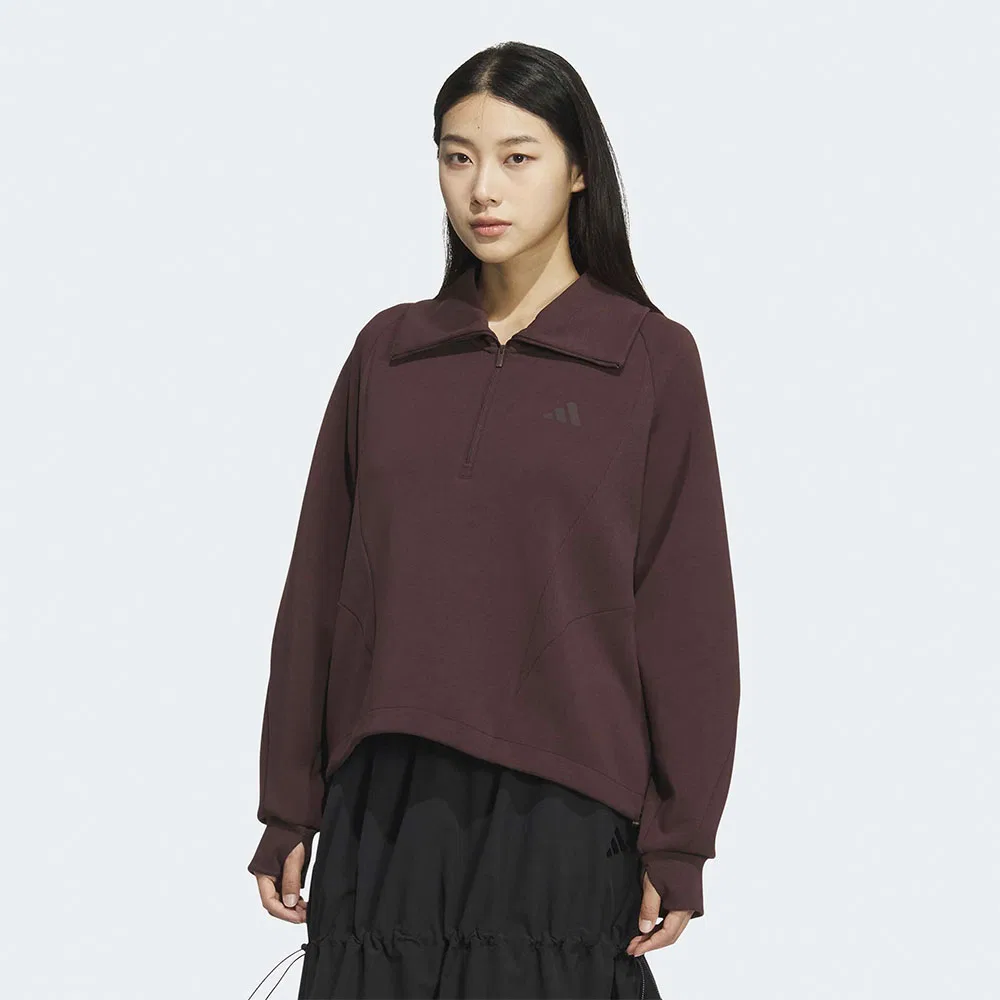 Женский свитшот с короткой молнией Soft Lux цвета Shadow Brown от Adidas
