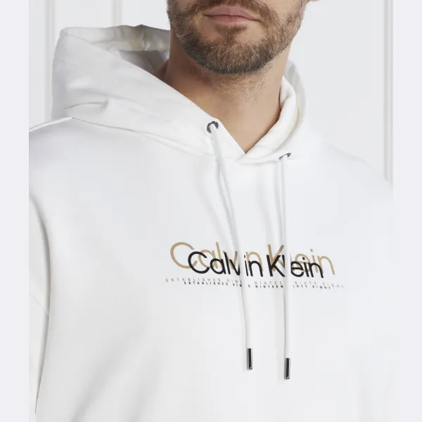 Толстовка обычного кроя с логотипом из двойного флока Calvin Klein, белый — фото 4