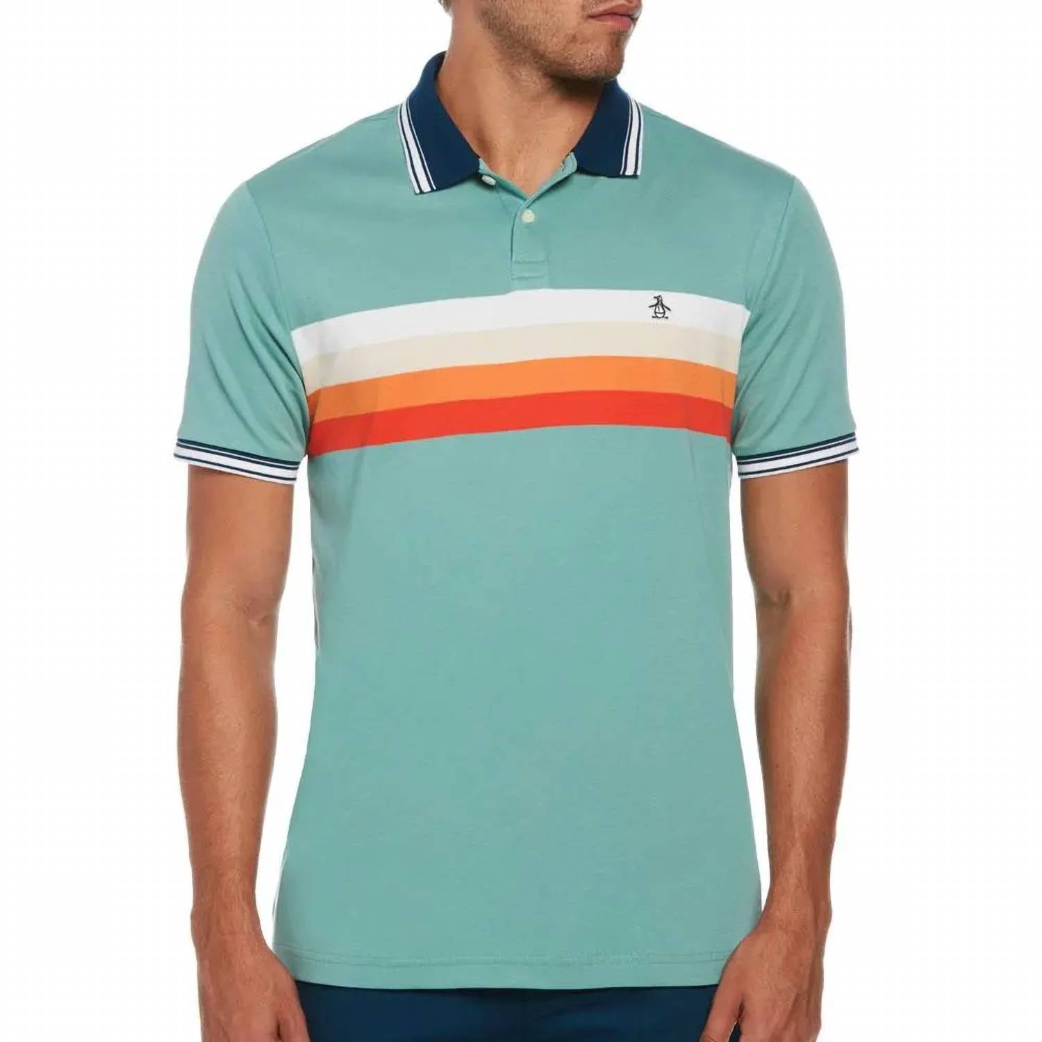

Рубашка поло Interlock Chest Stripe в цвете Oil Blue/green Original Penguin
