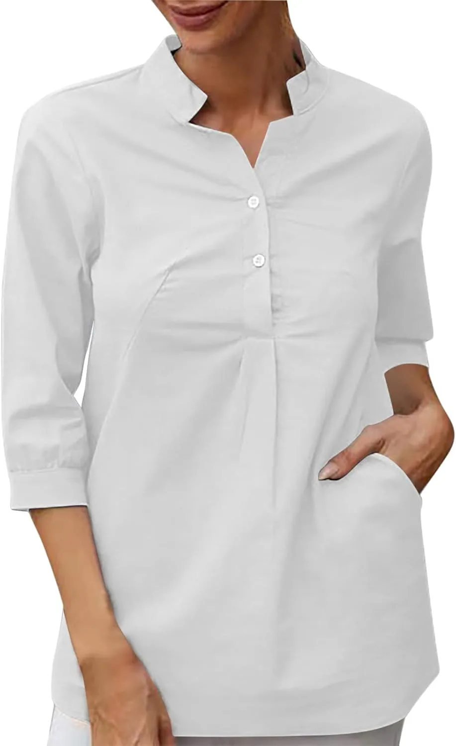 

Женская блуза с отложным воротником и рукавом 3/4 AKTCVVJ