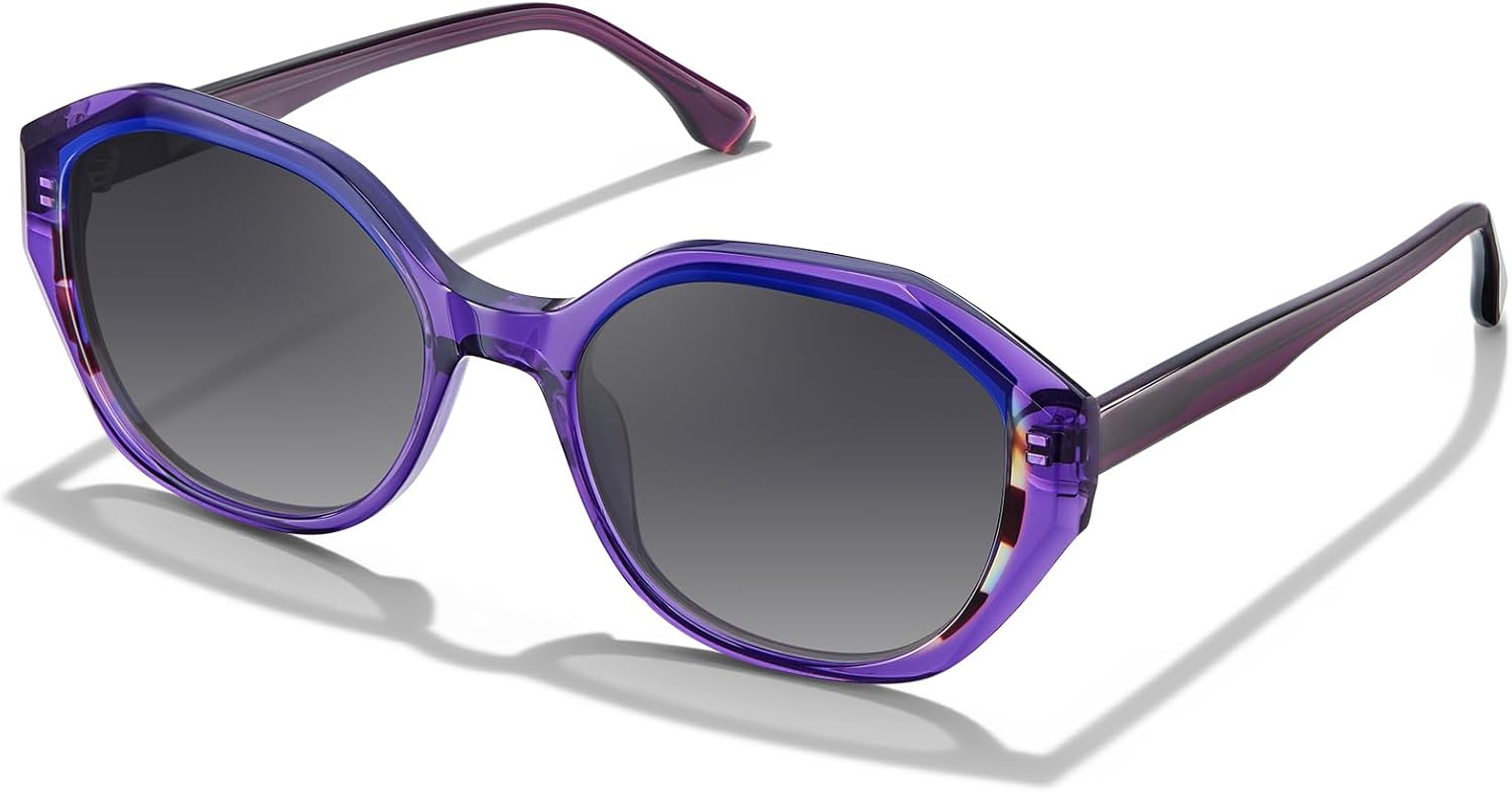 

Солнцезащитные очки AVAWAY для женщин, поляризованные, с защитой UV400 — дизайнерская многоугольная ацетатная оправа и ретро-стиль с цветовыми блоками, C02:translucent Purple Frame With Blue + Tortoiseshell & Gradient Gray Lenses