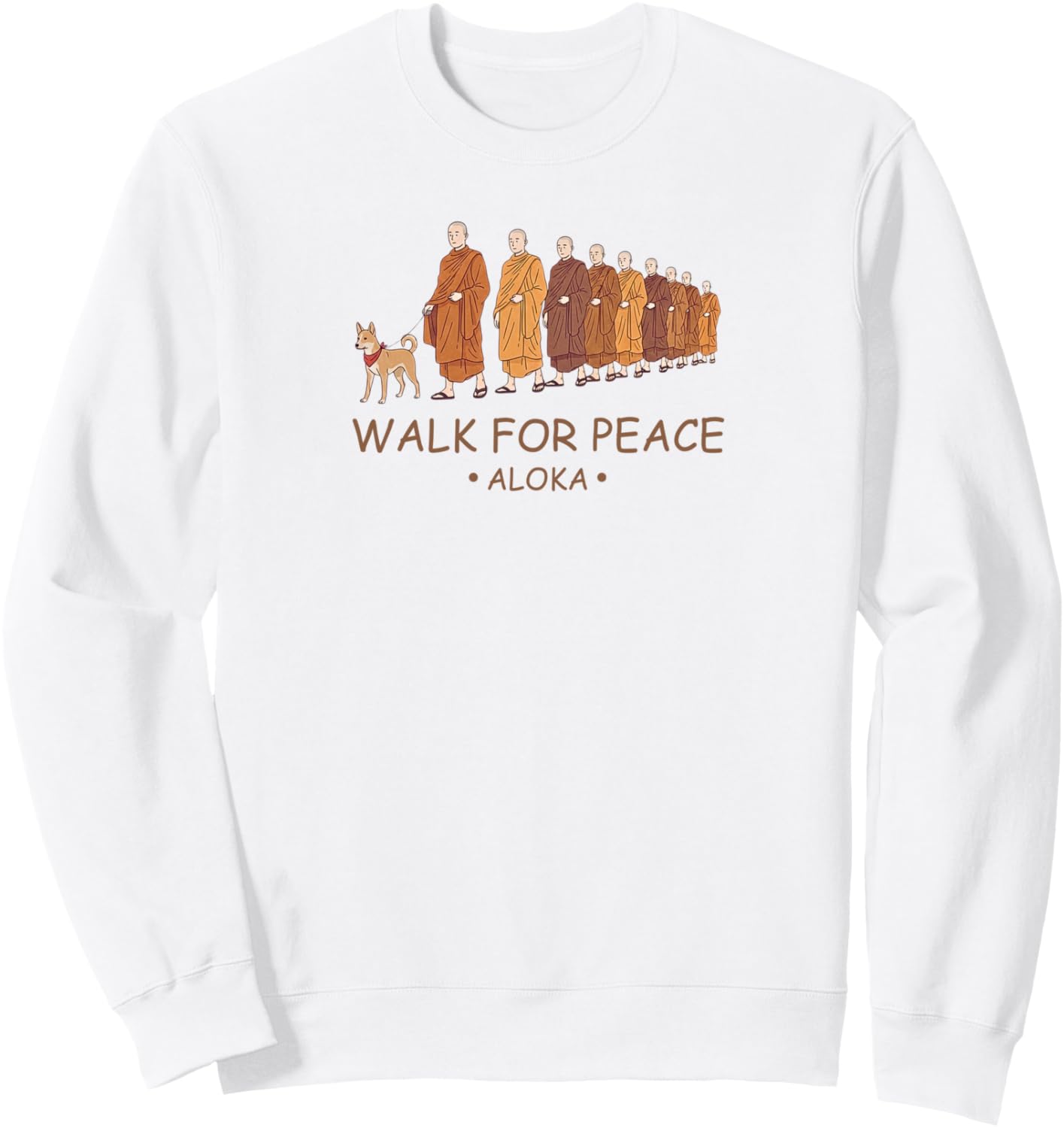 

Футболка с надписью «Прогулка за мир: монахи с собакой Алока» Peace Walking Monk & Dog Minimalist Zen Art Tee, белый