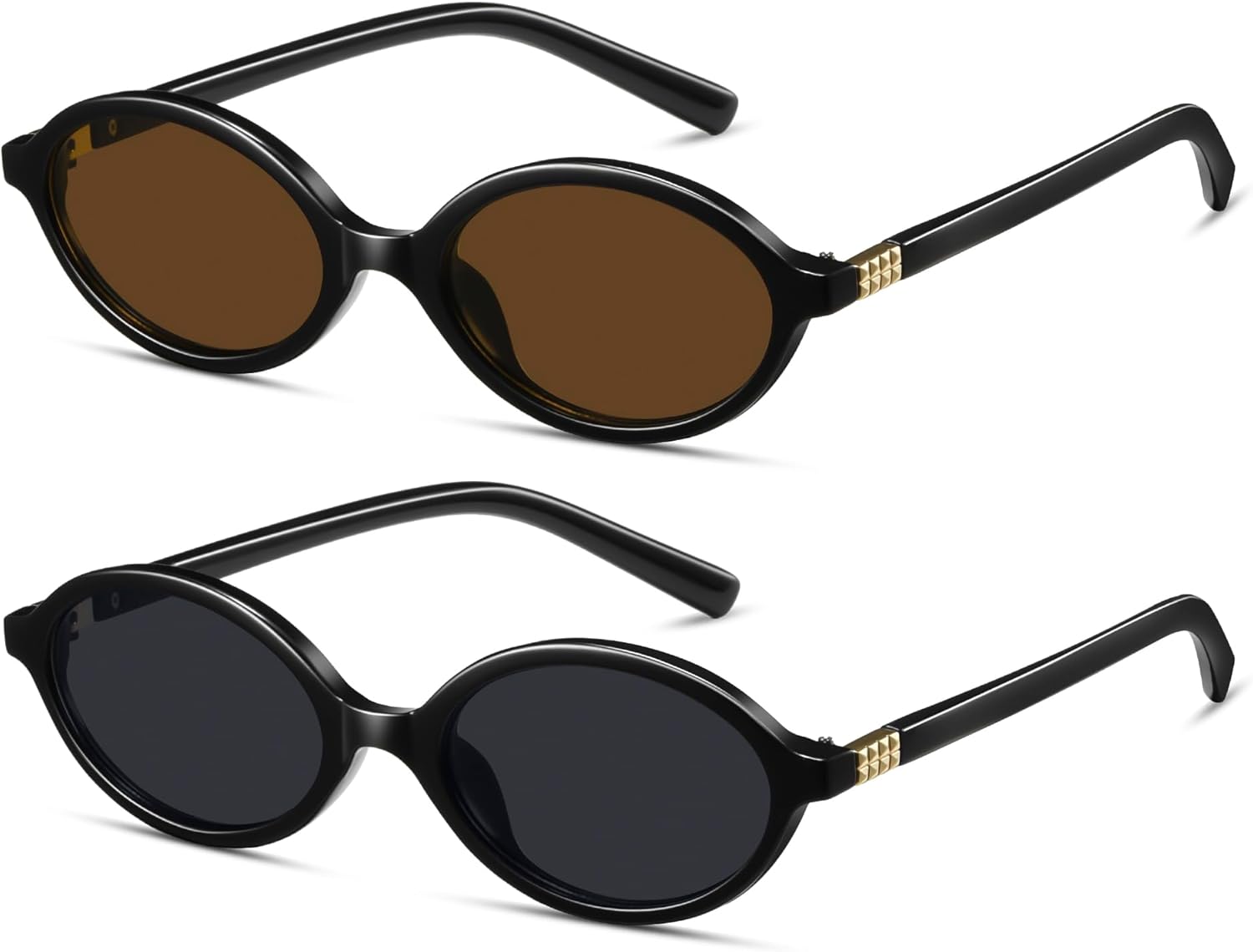 

Женские солнцезащитные очки, комплект из 2 штук, ретро-очки овальной формы, маленькая оправа, винтажный стиль 90-х и Y2K, защита UV400, CL1628 Colrea, Black Frame/Black Lenses+black Frame/Brown Lenses