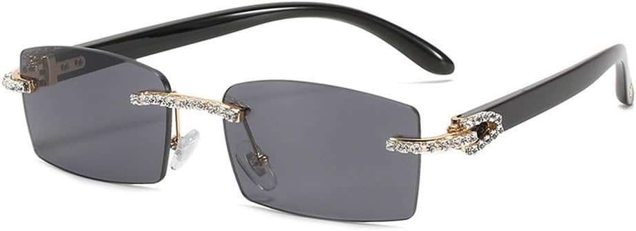 

Женские солнцезащитные очки без оправы с бриллиантами, винтажные прямоугольные солнцезащитные очки, женские солнцезащитные очки со стразами, градиентные цвета TKKTLLT, C1 Black-black
