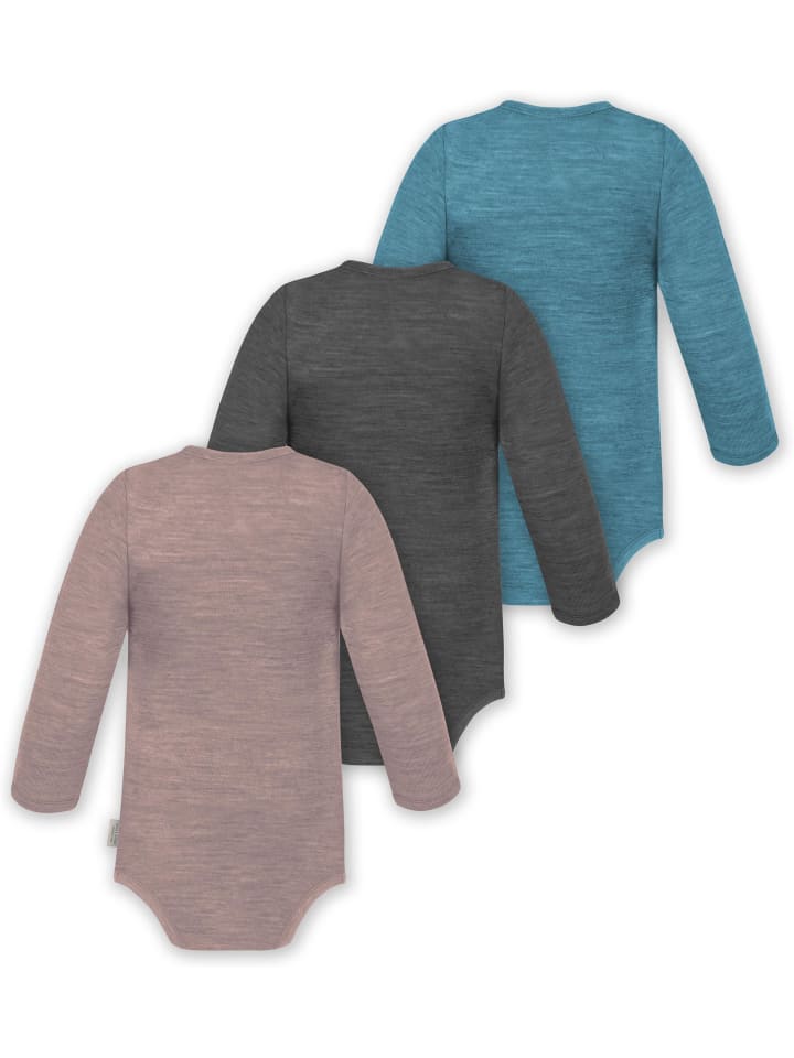 Normani Outdoor Sports Комплект из 3 детских боди из мериносовой шерсти с длинными рукавами, цвет Окленд, синий/антрацит/розовый — фото 2