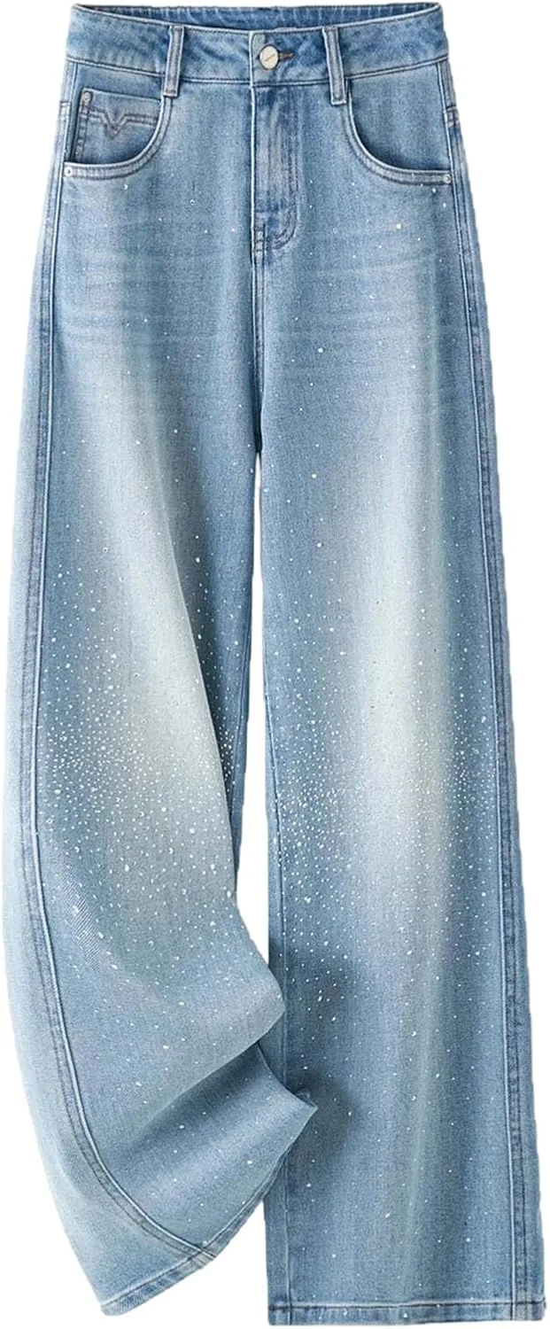 Женские широкие джинсовые брюки Mid Waist с застежкой-молнией Slim Fit