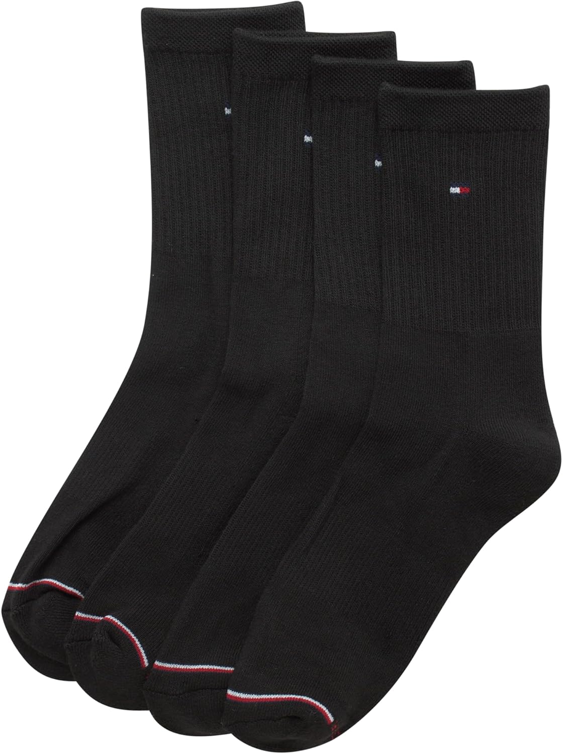Женские носки Tommy Hilfiger Crew Socks - 4 пары влагоотводящих дышащих спортивных повседневных носков для женщин (размеры 4-10), Black Logo — фото 4
