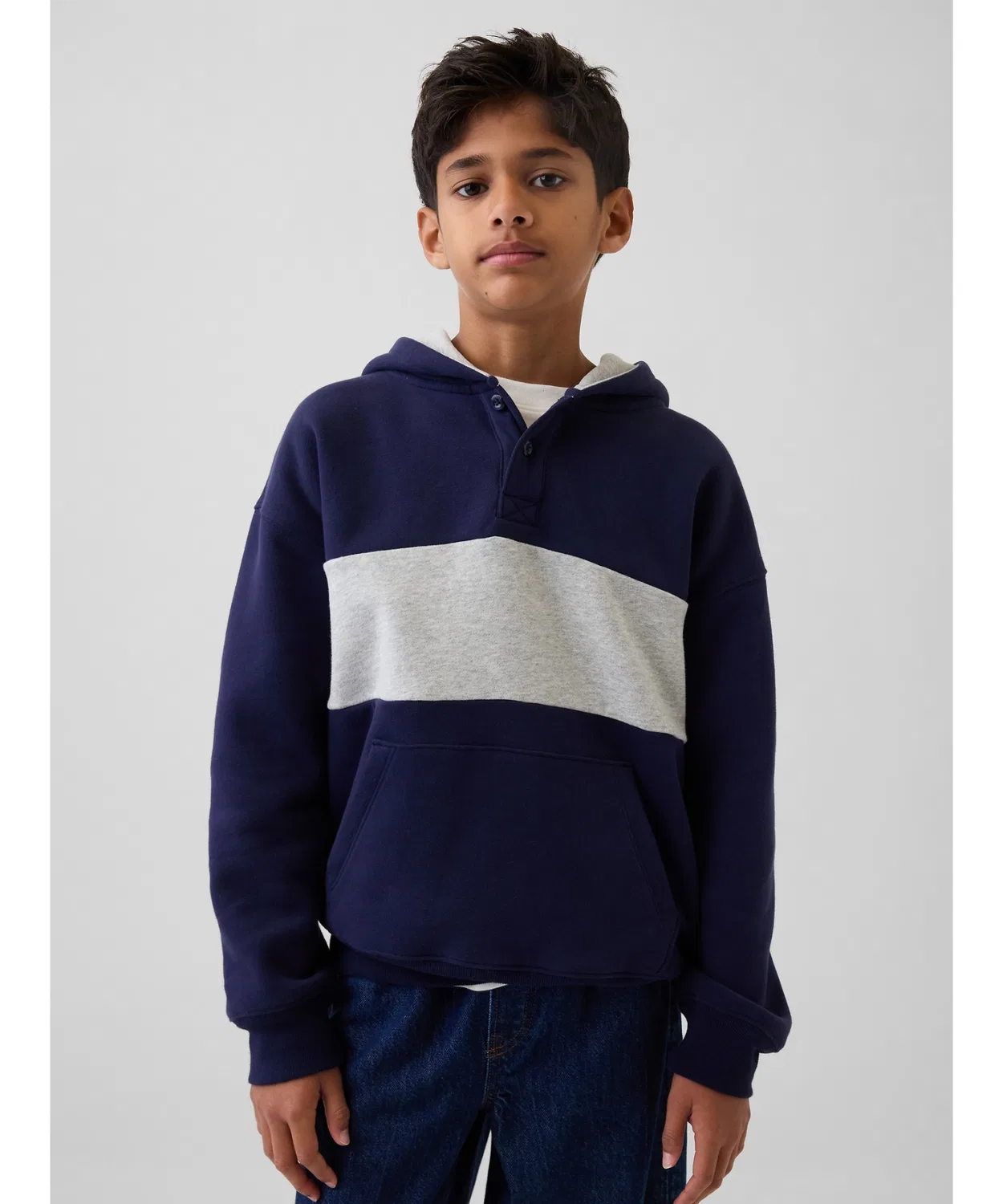 Худи-поло Gap Vintage Soft Relaxed Fit Henley (детское), тёмно-синий