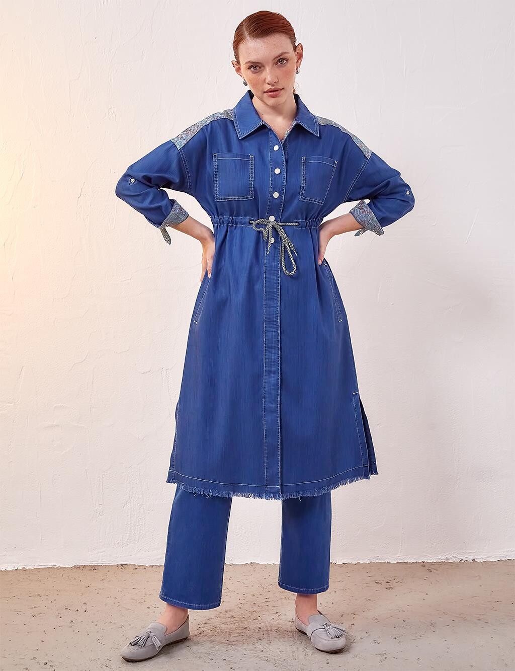 

Абая Skirt Tasseled Denim Abaya Navy Kayra