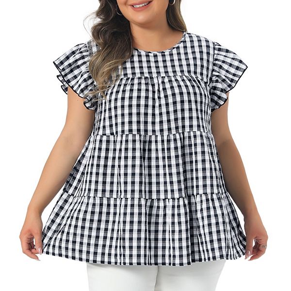 

Блуза женская plus size gingham с круглым вырезом и короткими рукавами фонарик Agnes Orinda, Black