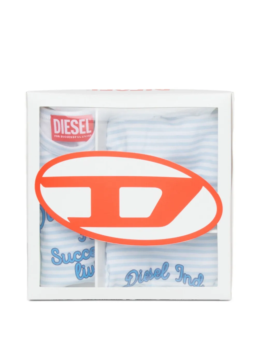 Комплект из трех полосатых боди с логотипом Uspelbox-NB Diesel Kids, синий — фото 4