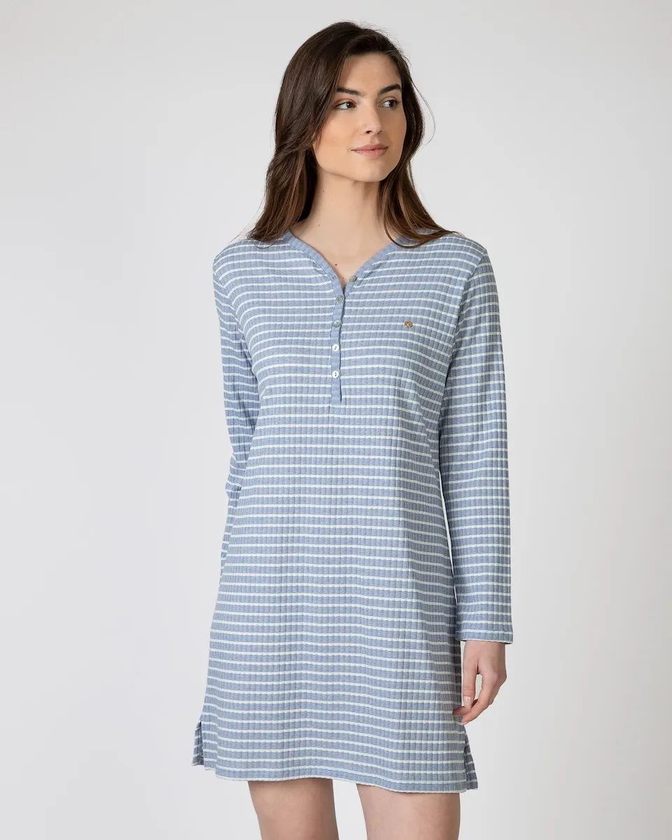 

Короткая ночная рубашка в полоску с длинными рукавами Massana, синий/белый