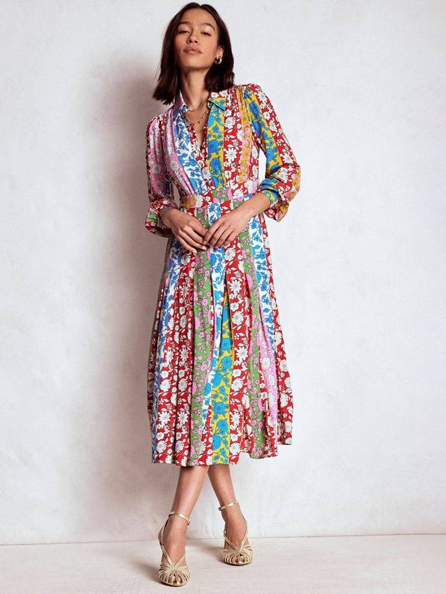 

Платье-рубашка с цветочными полосками и плиссировкой Boden, Multi