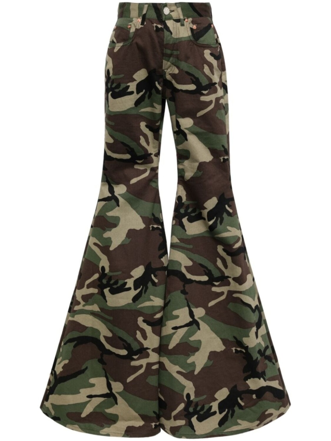 

VETEMENTS расклешенные брюки с камуфляжным принтом, зеленый