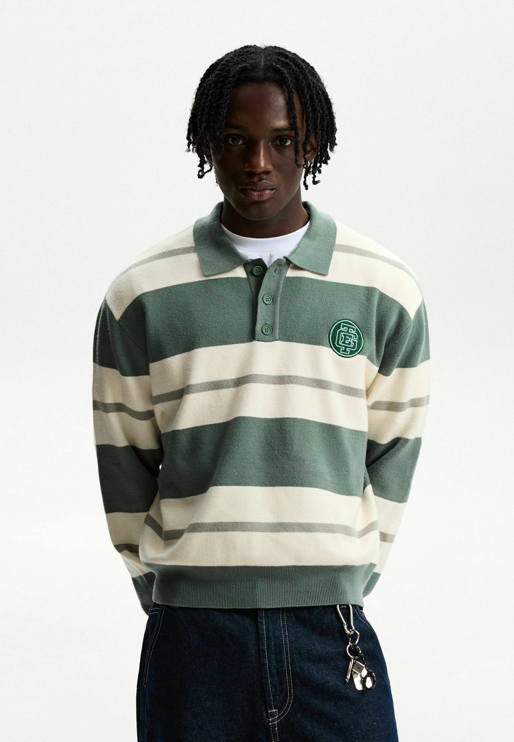 

Поло STRIPED Bershka, оливковый