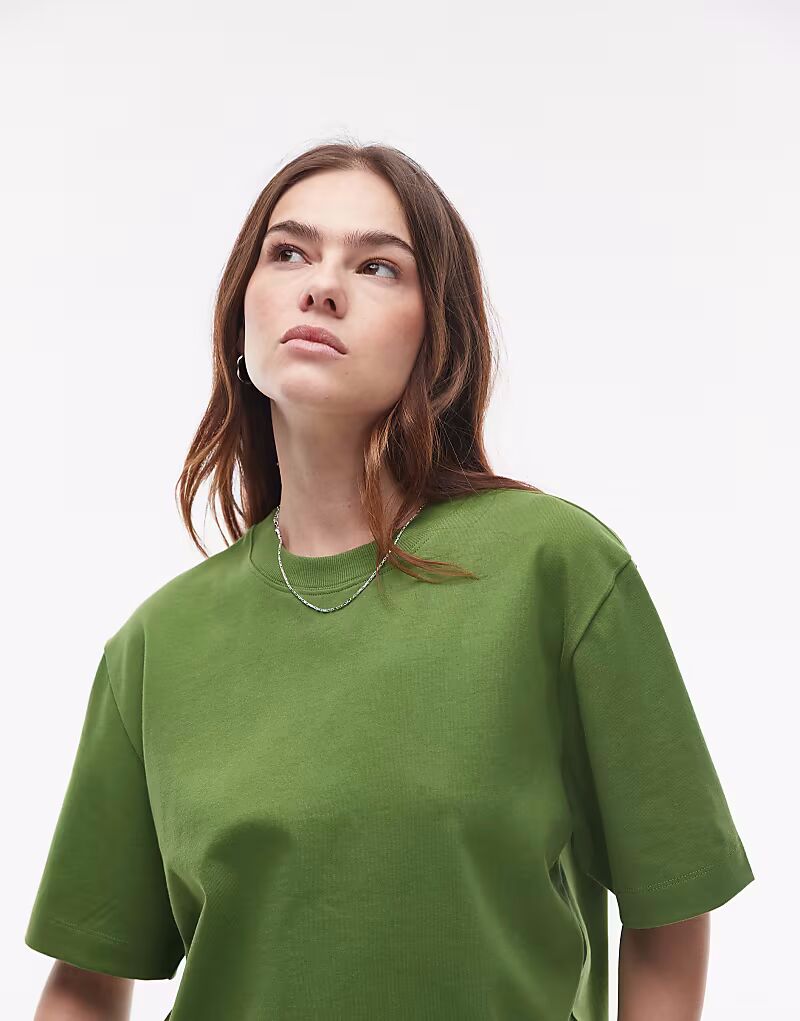 

Topshop - Премиальная базовая футболка с короткими рукавами оливкового цвета