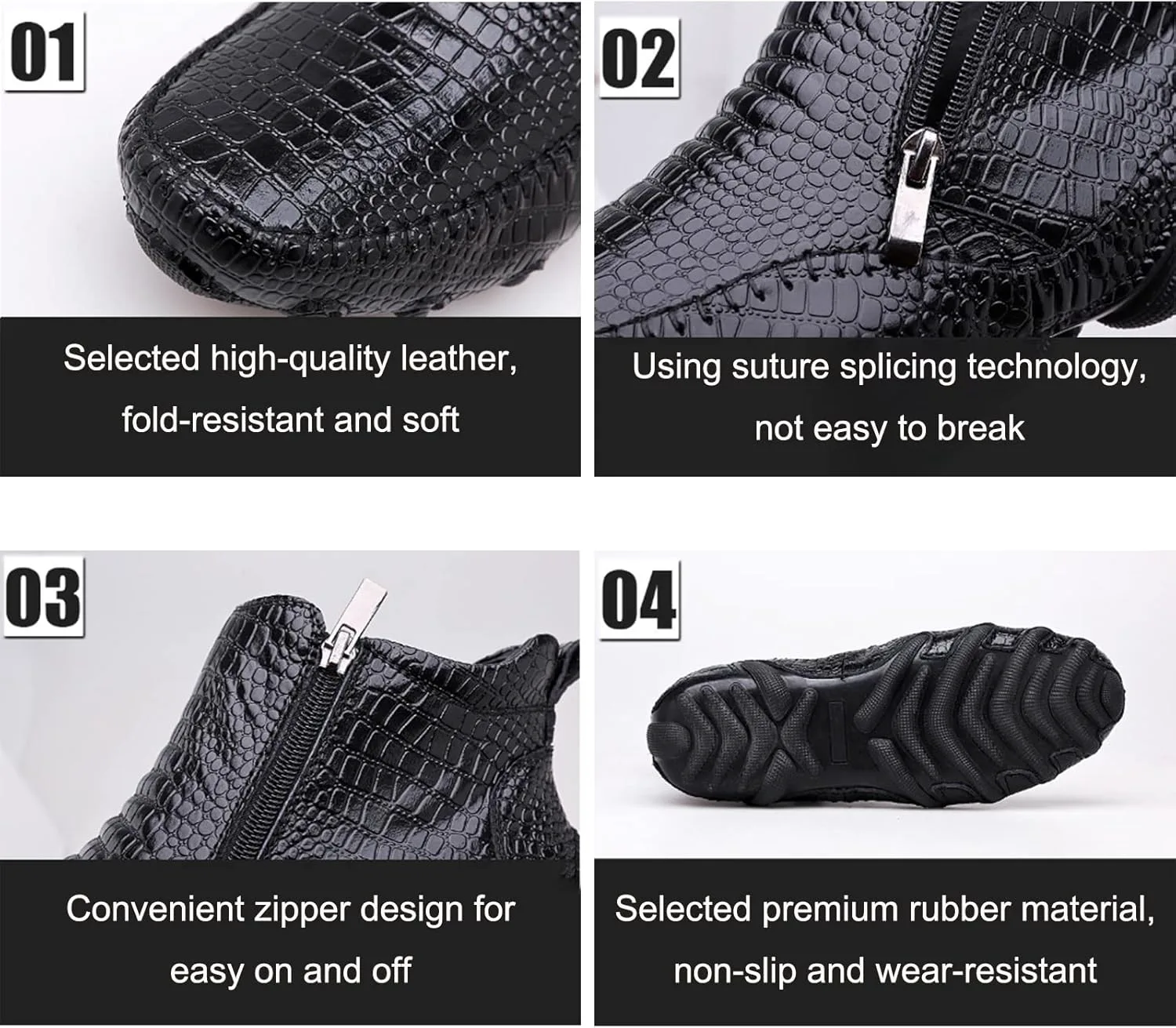 

Мужские кожаные лоферы PURCHAWEE с принтом, ручная работа, повседневные, с боковой молнией, не скользящие, с хорошей поддержкой свода стопы, мягкие и дышащие, для официального ношения, черный