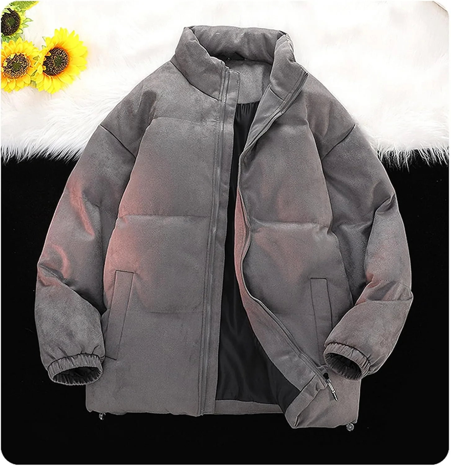 Мужская зимняя куртка Casual Stand Collar утепленная пуховая парка легкая с длинным рукавом на молнии Generic, темно-серый — фото 2