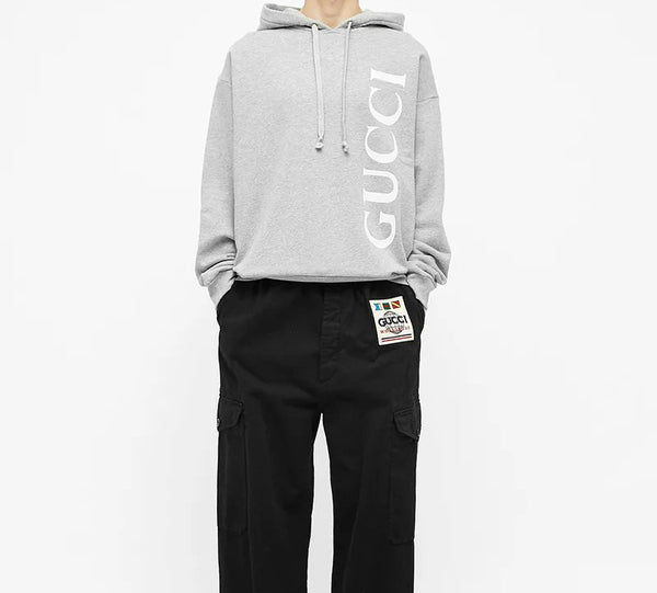 Толстовка Gucci men's large logo cotton gray, мужская, серая — фото 2