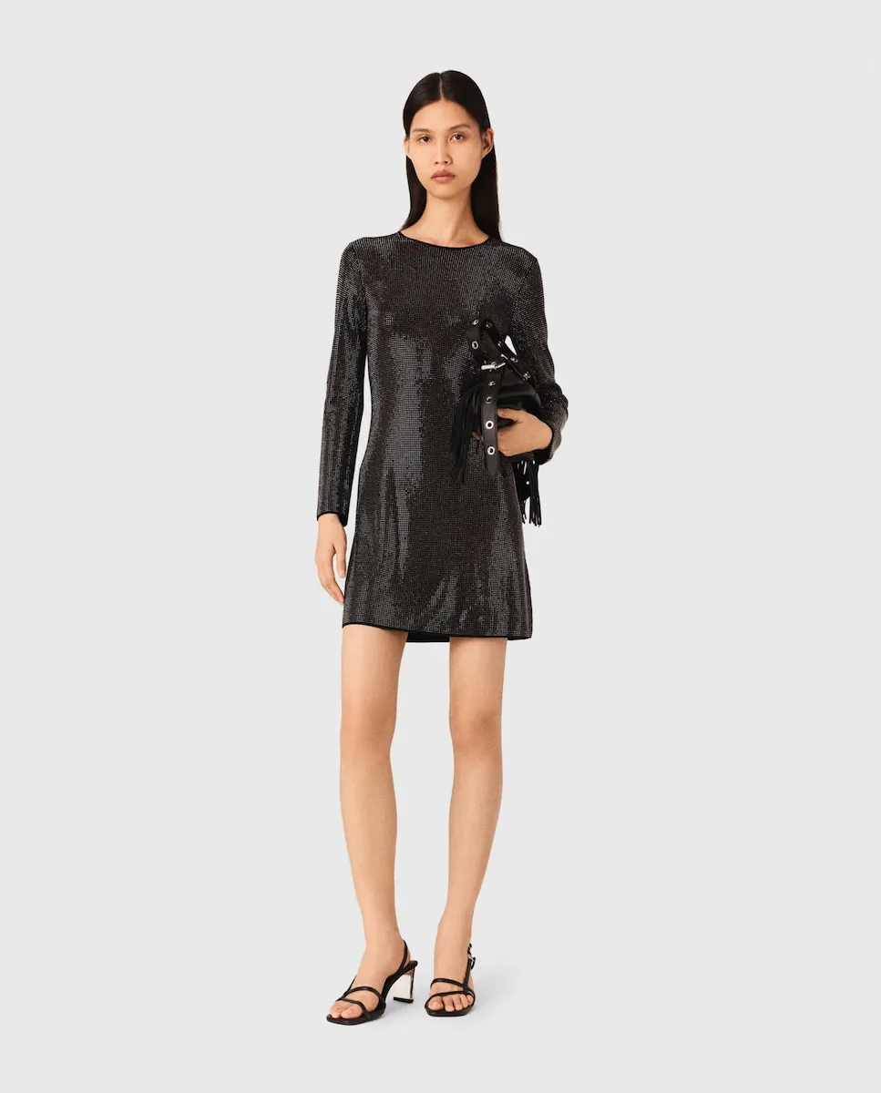 

Короткое трикотажное платье со стразами Maje, черный